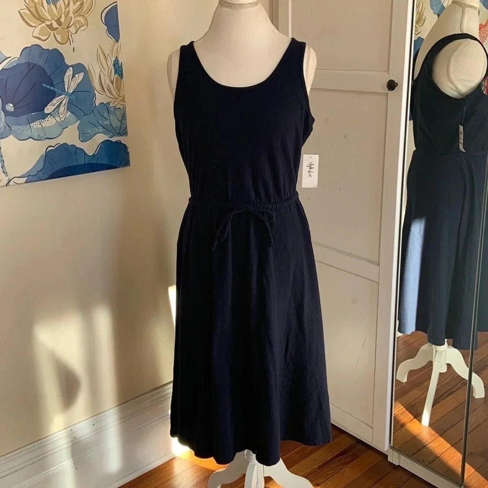 NWT Style & Co Navy Blue Knit A-Line Midi Dress with Tie Waist - Medium